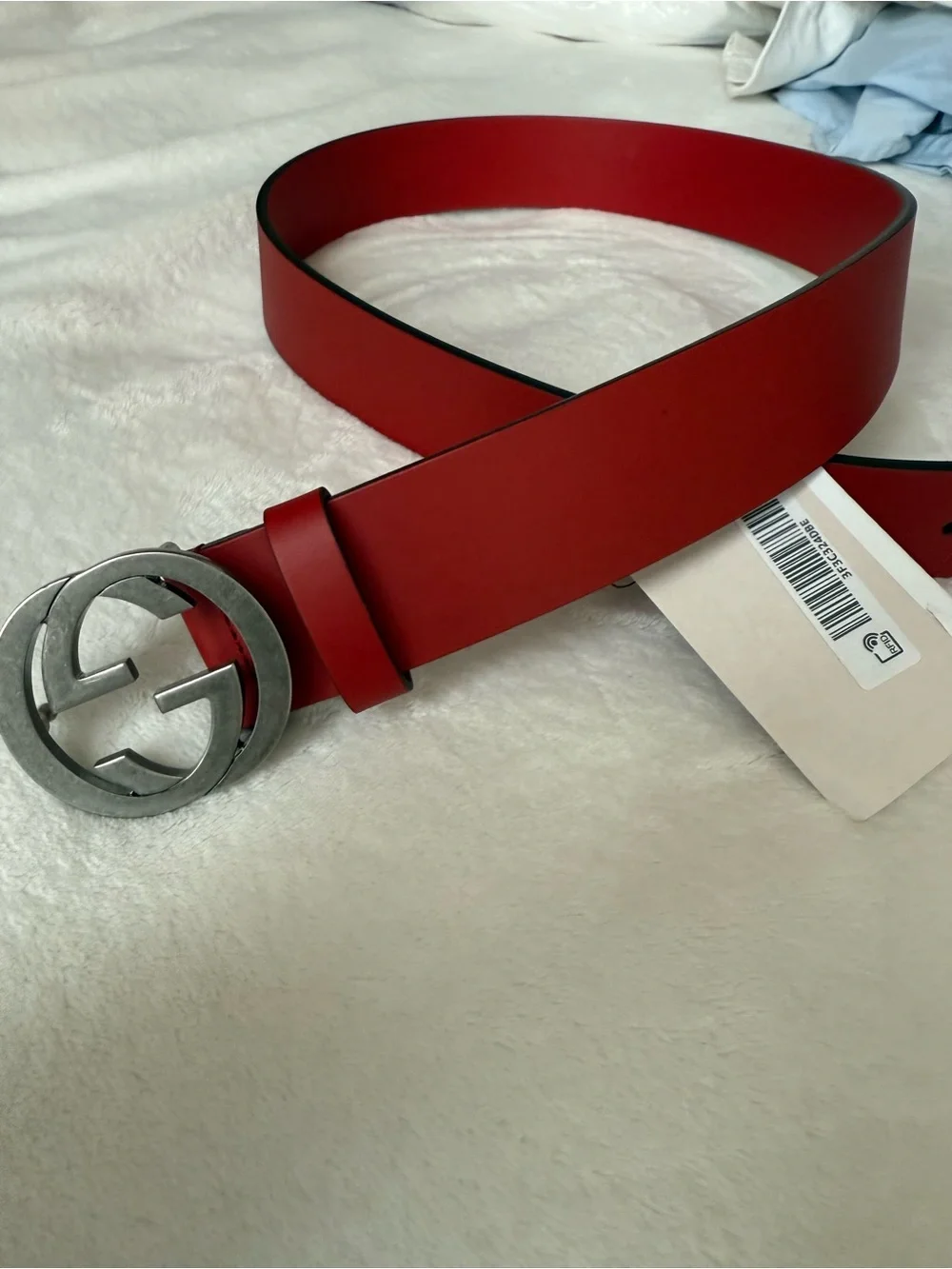 Gucci Red Leather Interlocking G Belt 85